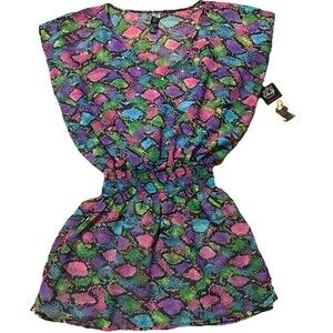 Y2K Snakeskin Print Sheer Womens S/M Cover Up Swim Beach Vacation Resort Python